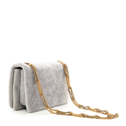 Chanel Shearling Lambskin Quilted On And On Medium Chain Flap Grey 3 of 10
