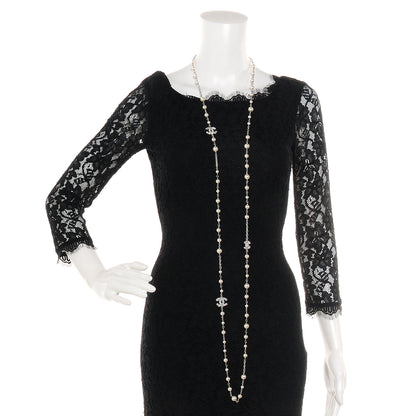 Chanel Crystal Pearl CC Long Necklace Silver 2 of 6