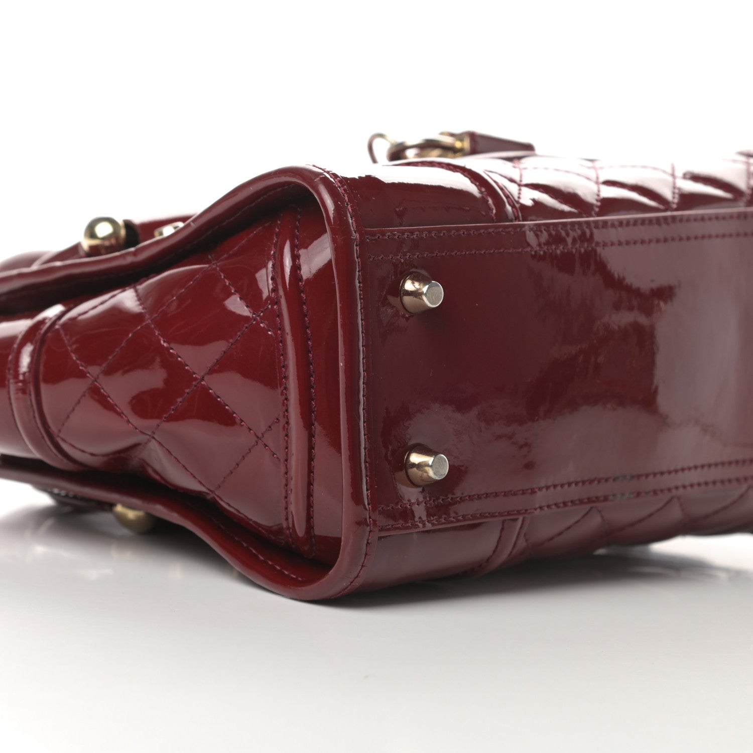 Burberry Patent Quilted Mini Manor Tote Dark Red 10 of 21