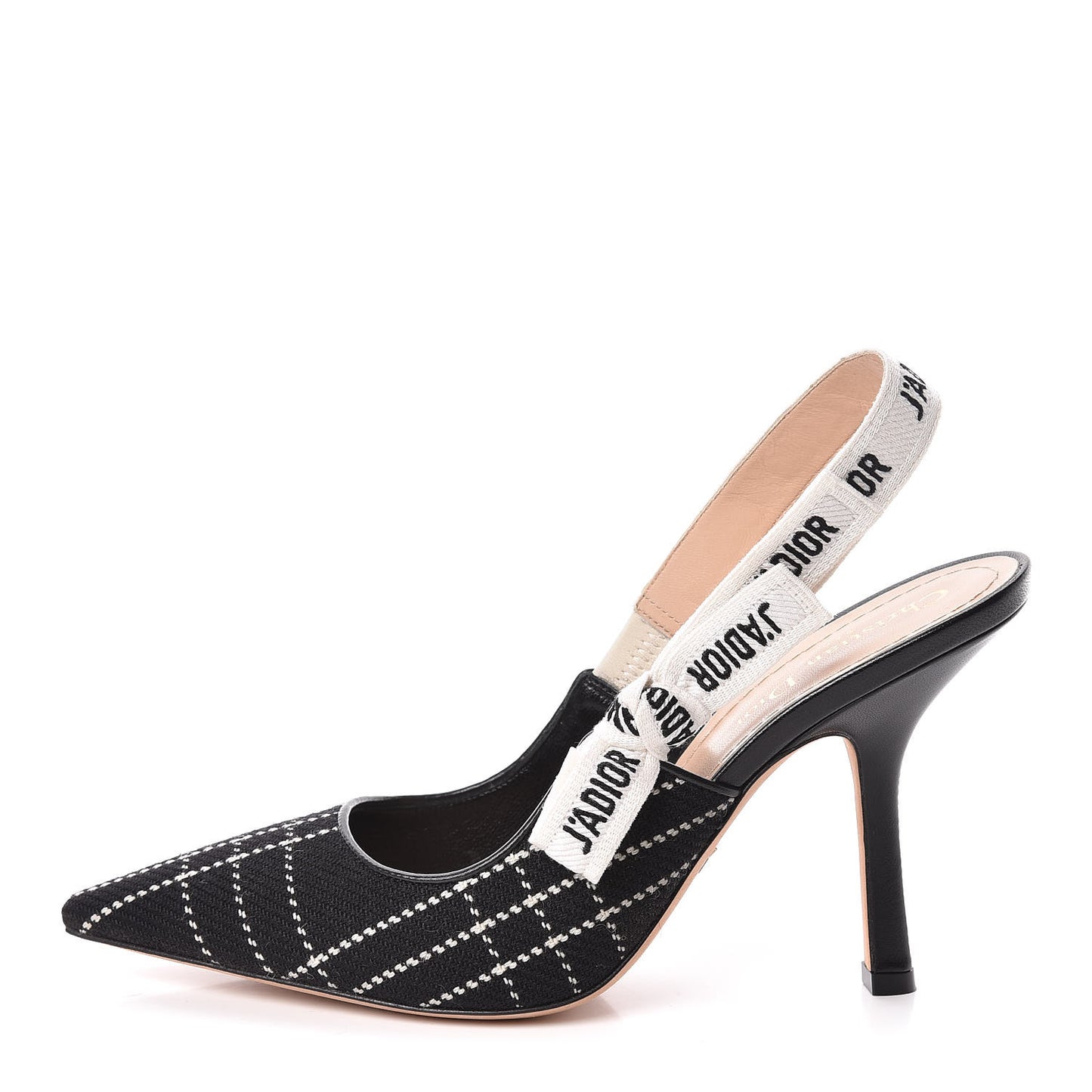 Fabric Ribbon Tartan Plaid J'Adoir Slingback 100mm Pumps 39.5 Black White