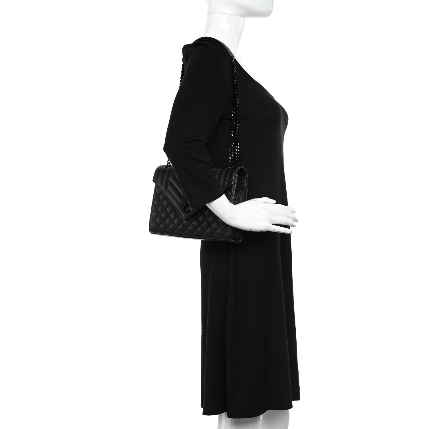 Saint Laurent Grain De Poudre Textured Mixed Matelasse Triquilt Medium Monogram Monochrome Satchel Black 2 of 11