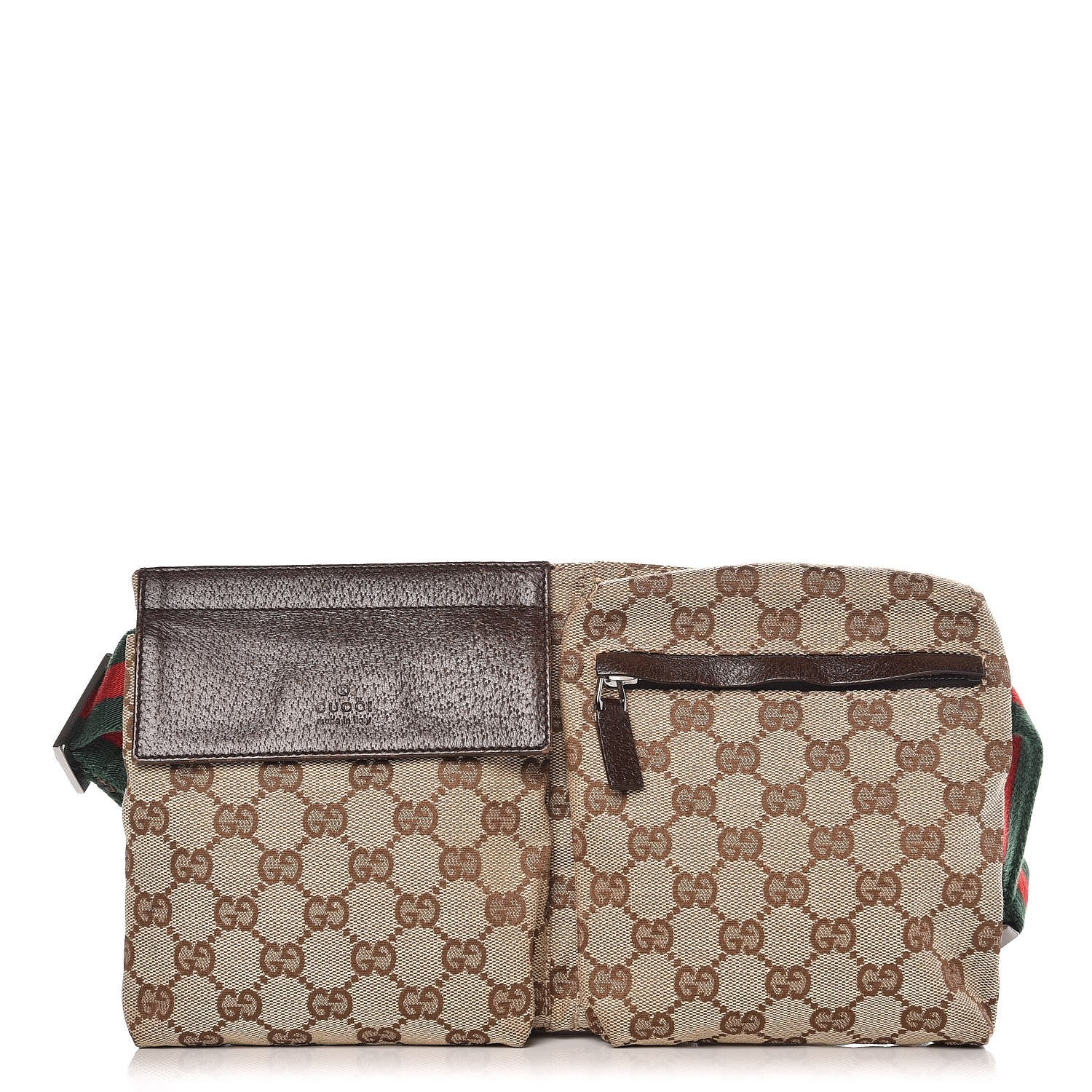 Gucci GG Monogram Double Pocket Belt Bag Dark Brown 1 of 8