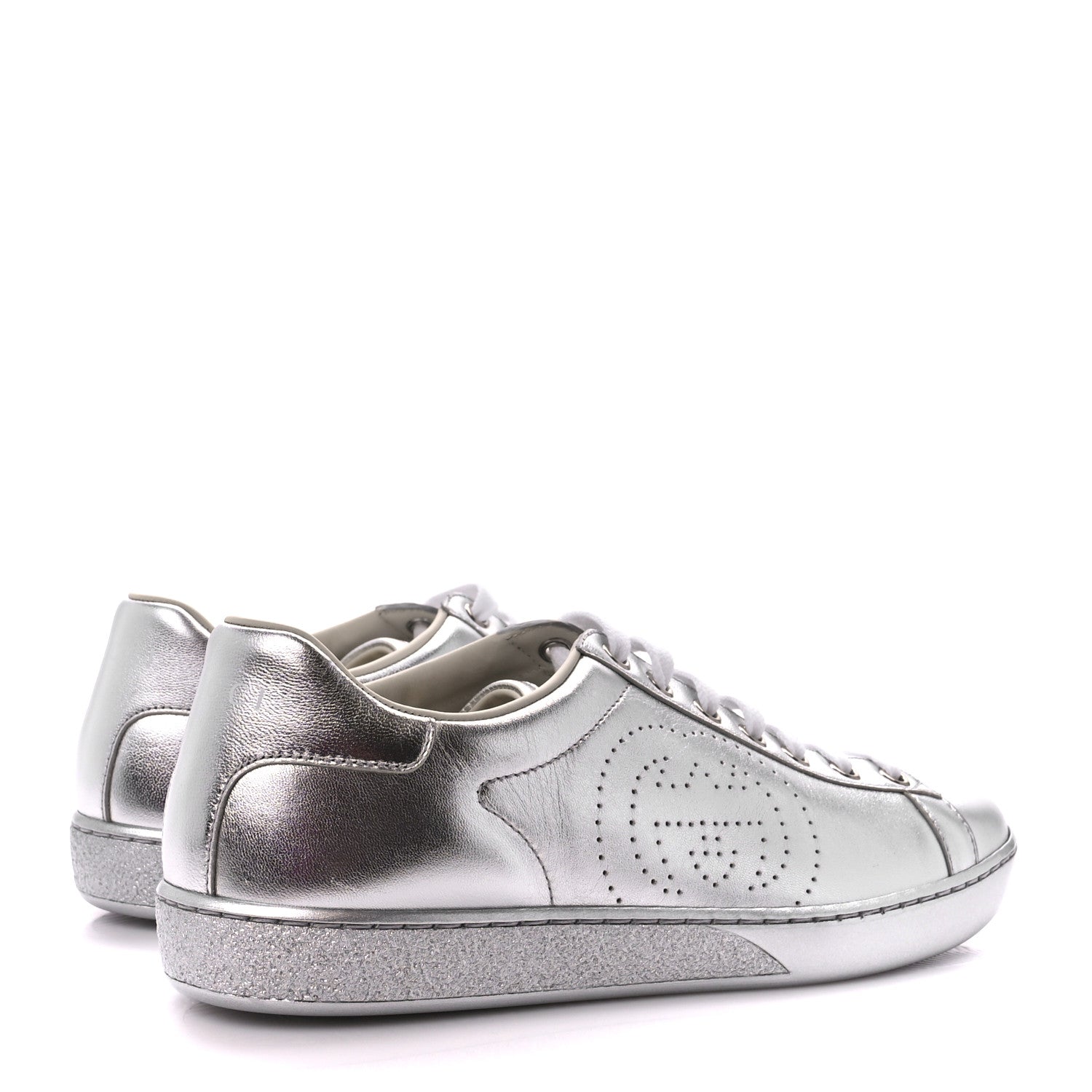 Gucci Metallic Nappa Interlocking G Perforated Womens Ace Sneakers 38 Silver 4 of 10