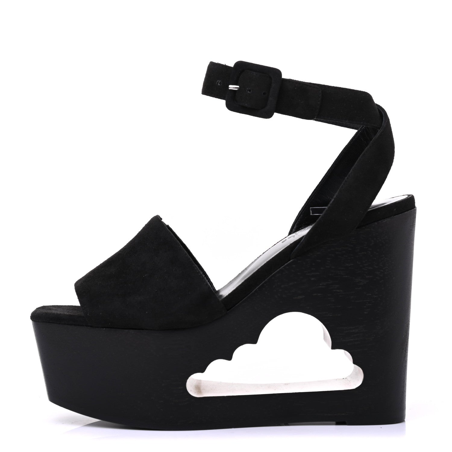Hermes Suede Goatskin Tendresse Wedge Sandals 36 Black 1 of 9