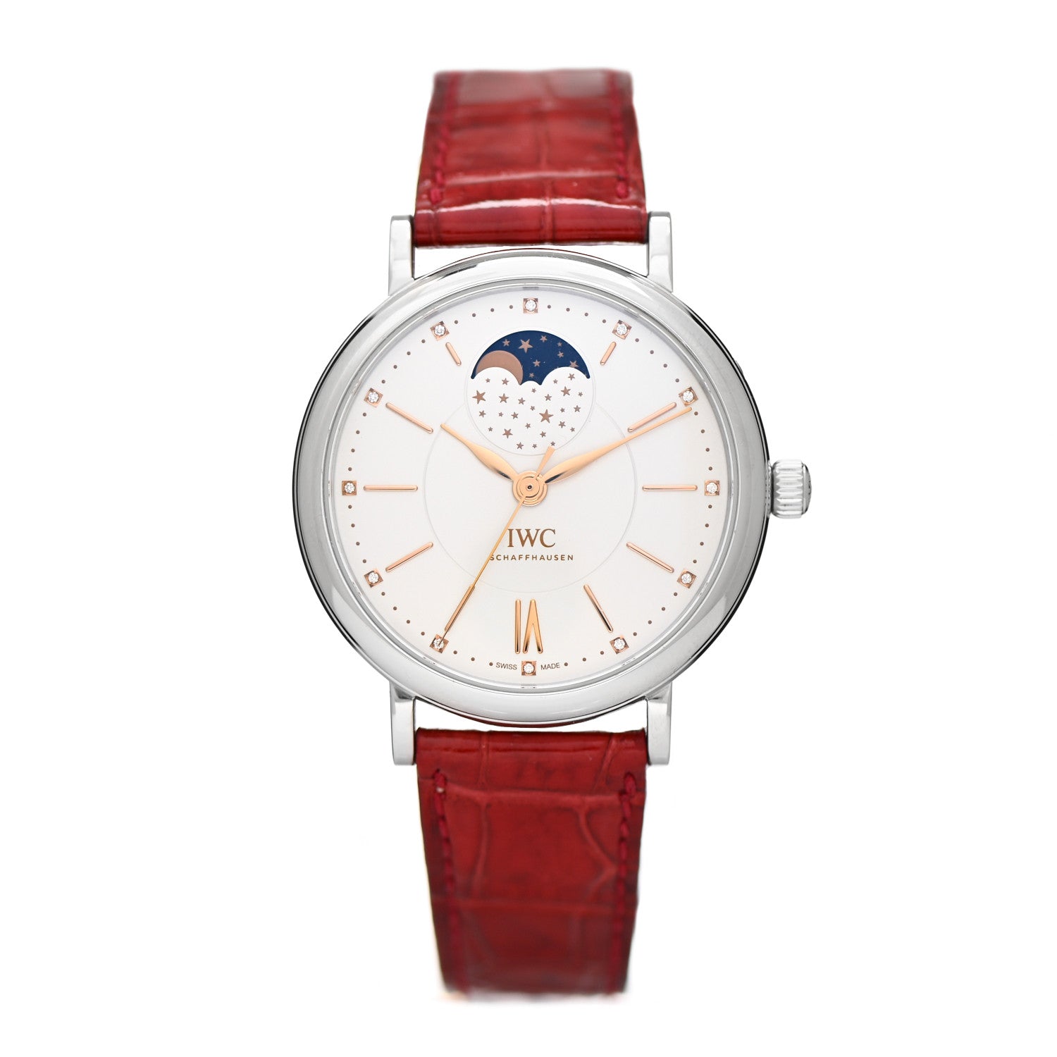 IWC Stainless Steel Alligator Diamond 37mm Portofino Moon Phase Automatic Watch IW459011 1 of 5
