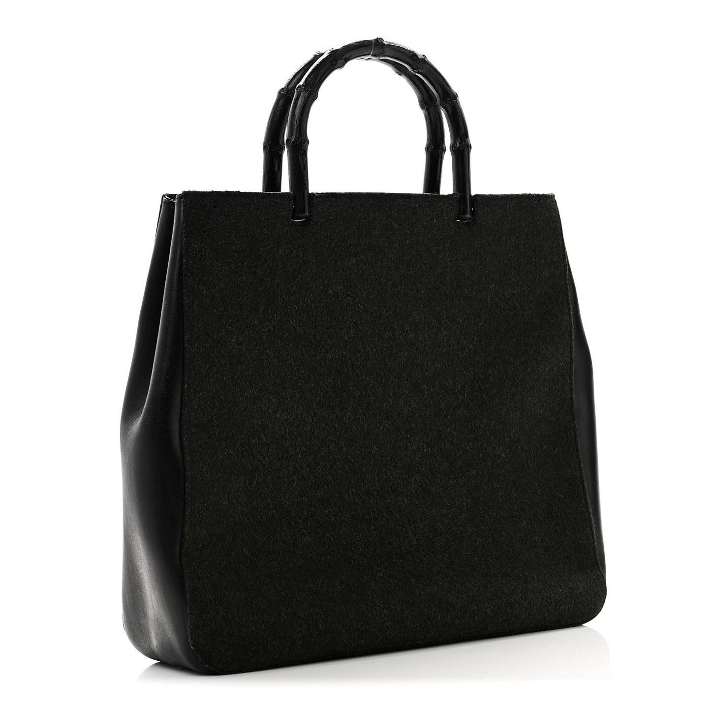 Wool Calfskin Bamboo Handle Bag Green Black