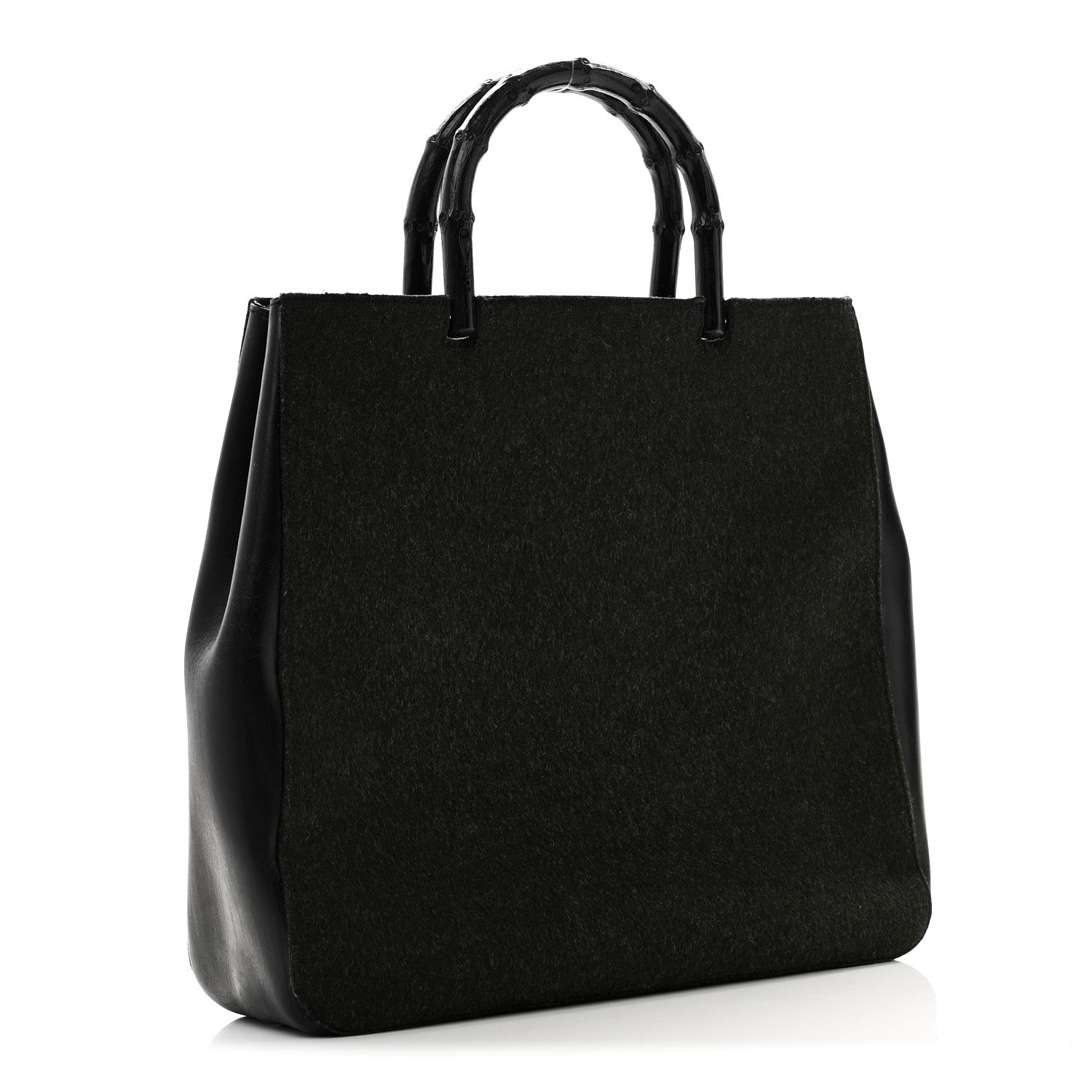 Gucci Wool Calfskin Bamboo Handle Bag Green Black 3 of 10