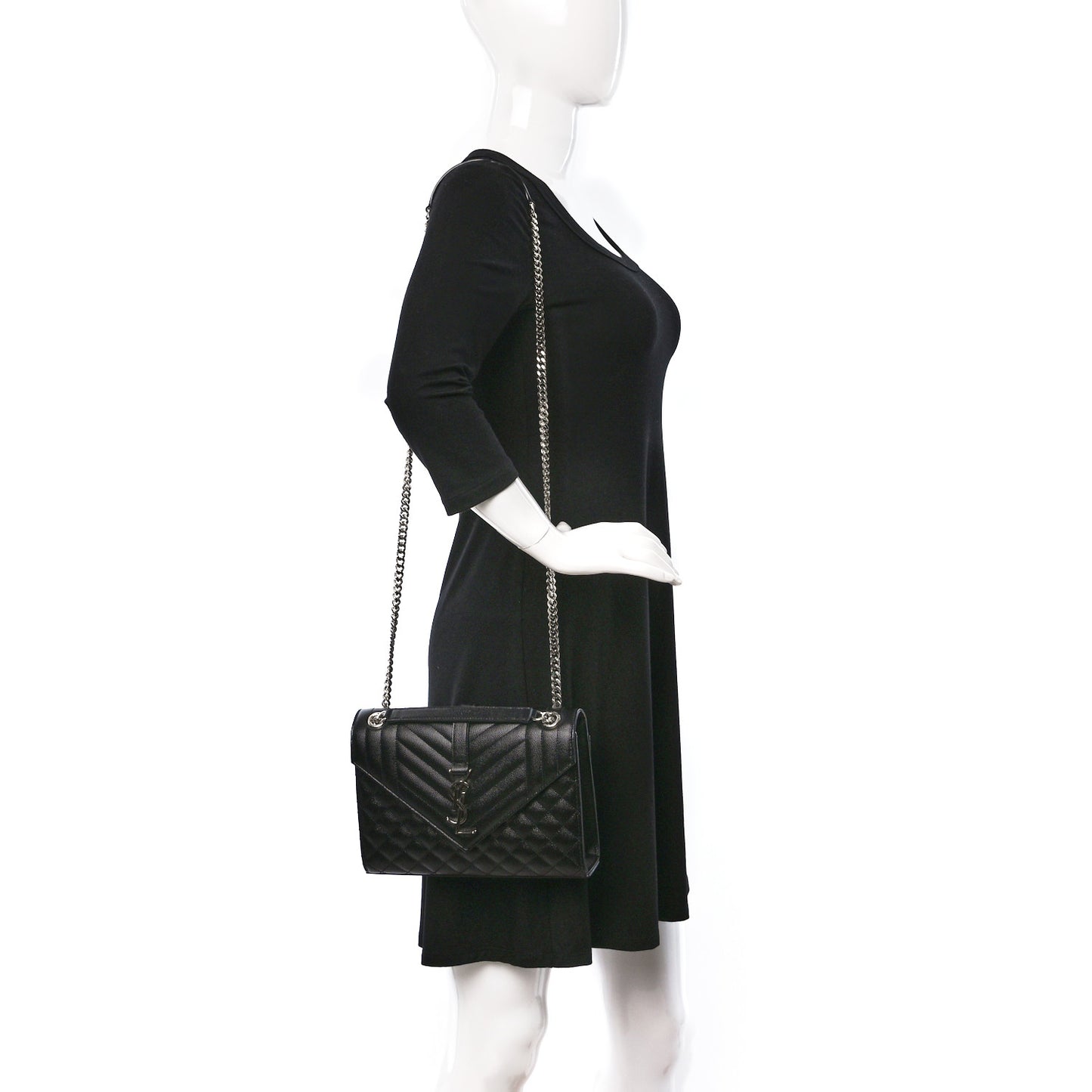 Grain De Poudre Textured Mixed Matelasse Triquilt Medium Monogram Satchel Black