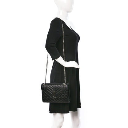 Saint Laurent Grain De Poudre Textured Mixed Matelasse Triquilt Medium Monogram Satchel Black 2 of 10