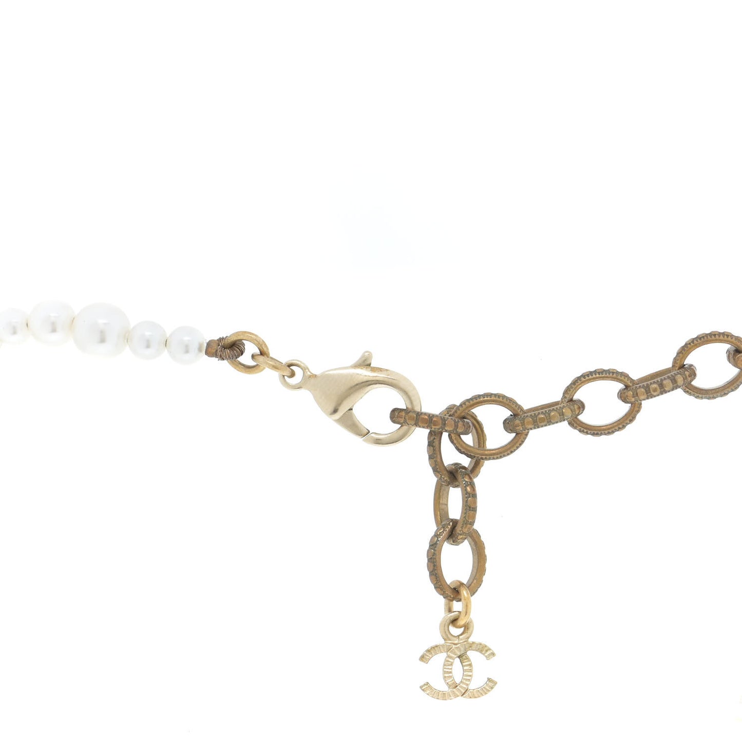 Pearl Crystal Camellia CC Necklace Gold