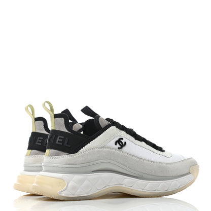 Chanel Nylon Calfskin Suede CC Sneakers 38 White Grey Yellow 3 of 5