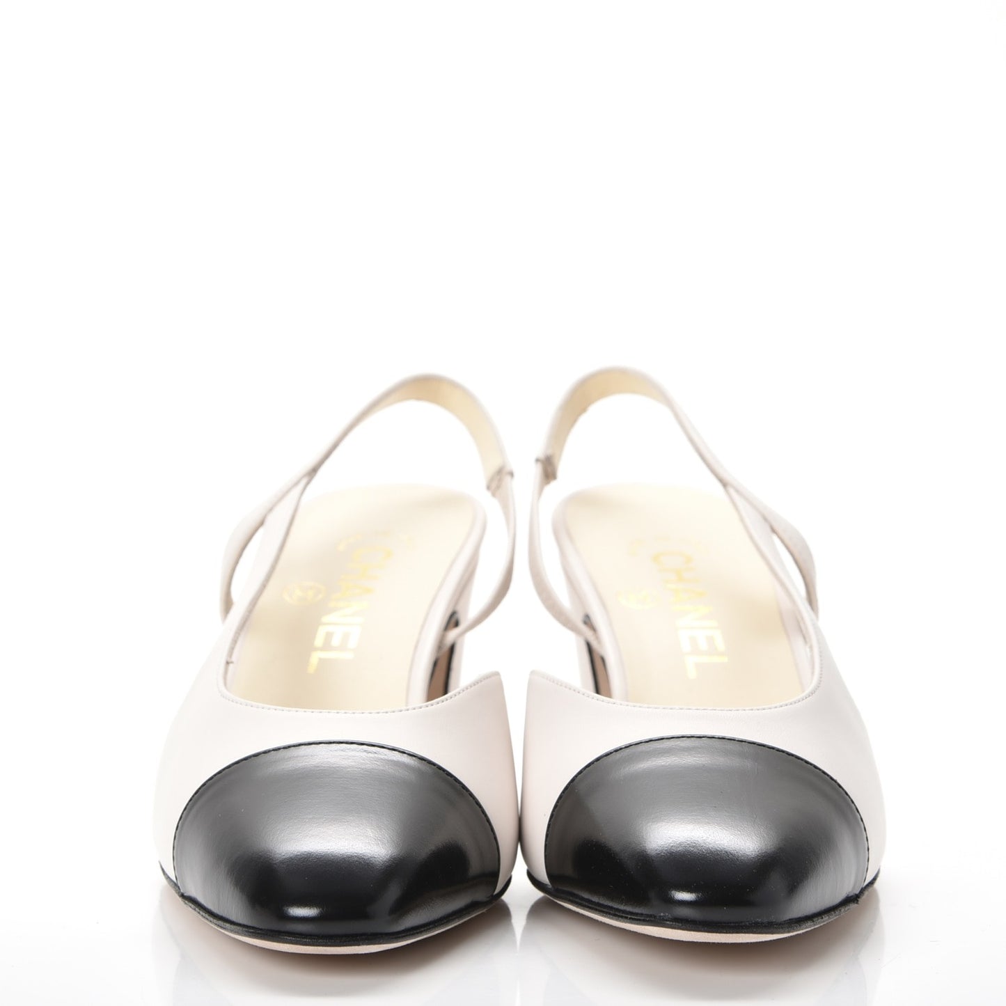 Glazed Calfskin Cap Toe CC Slingback Pumps 37 Ivory Black