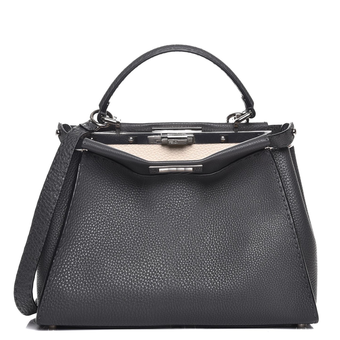 Cuoio Romano Selleria Bi-Color Large Peekaboo Iconic Satchel Asfalto Latte