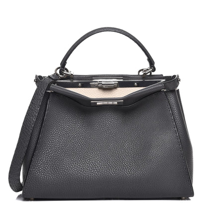 Fendi Cuoio Romano Selleria Bi-Color Large Peekaboo Iconic Satchel Asfalto Latte 1 of 10