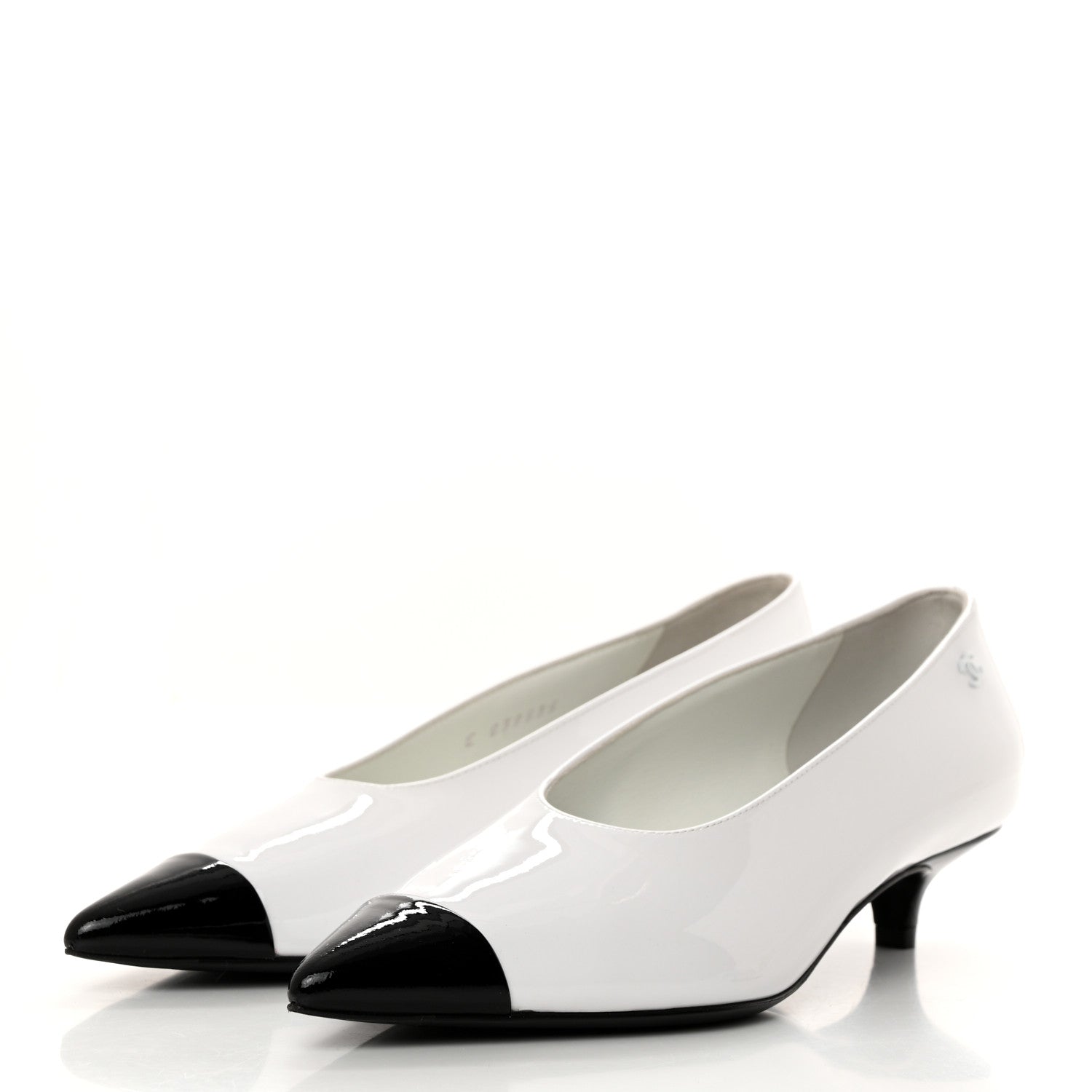 Chanel Patent Calfskin Pumps 36.5 White Black 3 of 9