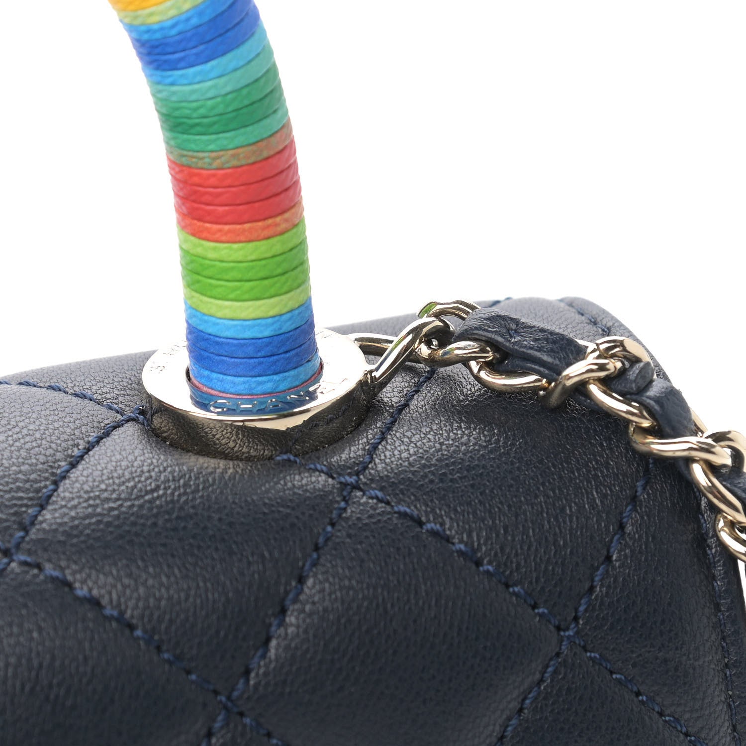 Chanel Goatskin Quilted Extra Mini Rainbow Coco Handle Flap Navy Blue 10 of 11