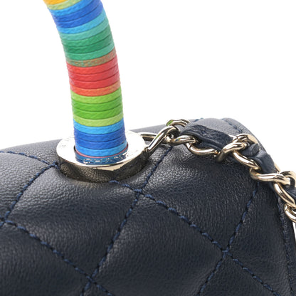 Chanel Goatskin Quilted Extra Mini Rainbow Coco Handle Flap Navy Blue 10 of 11