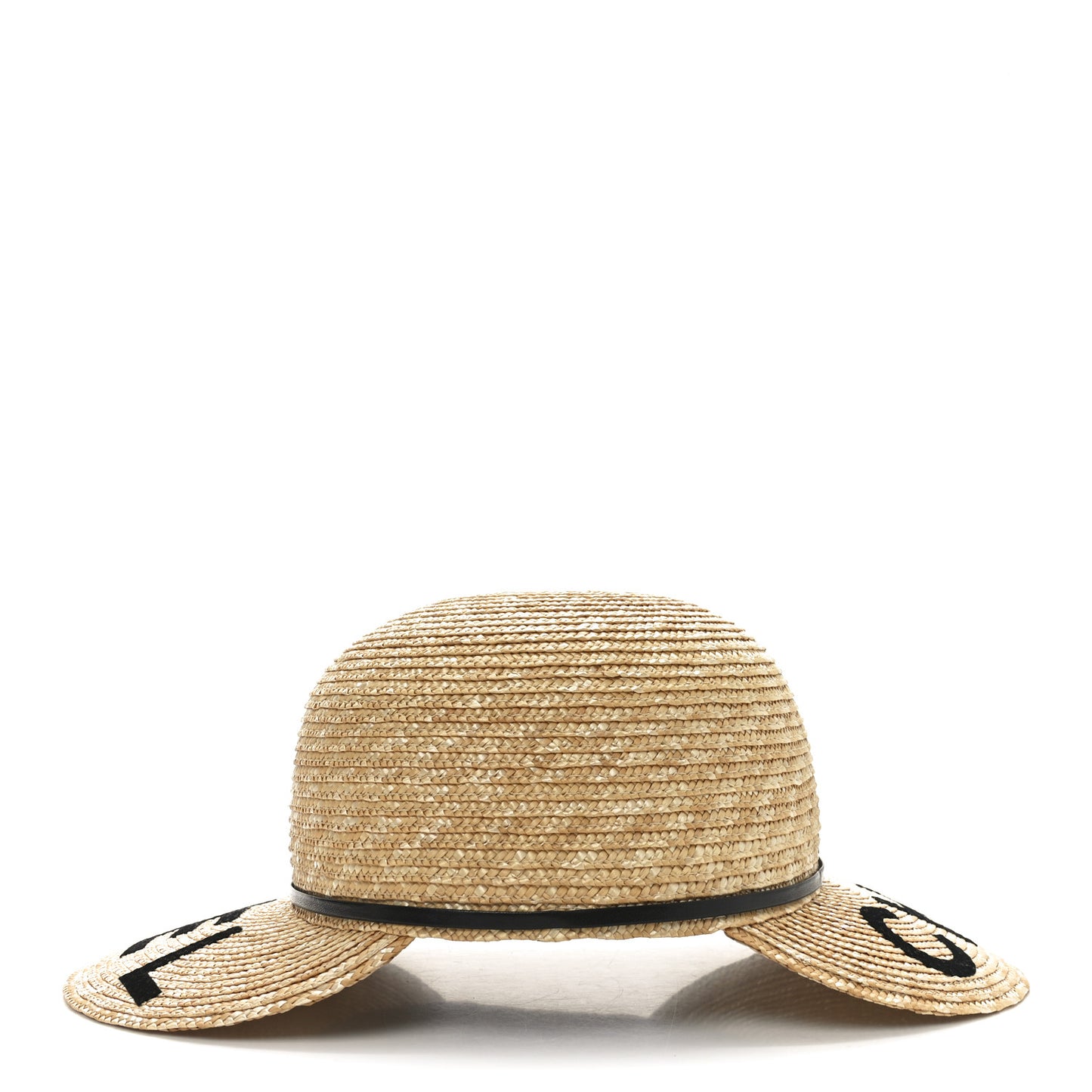 Straw Calfskin Logo Visor Hat M Natural Black