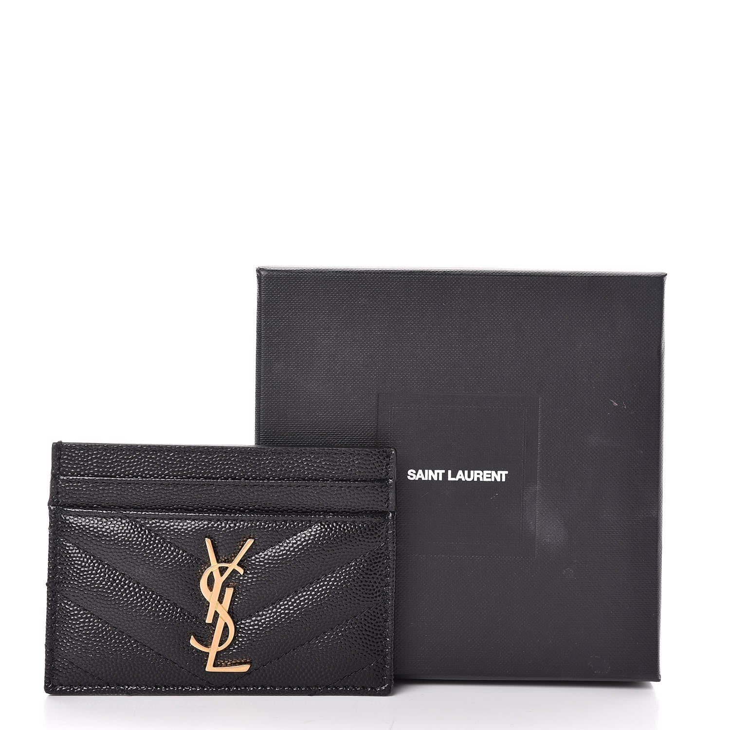 Saint Laurent Grain De Poudre Matelasse Chevron Monogram Credit Card Case Black 8 of 8