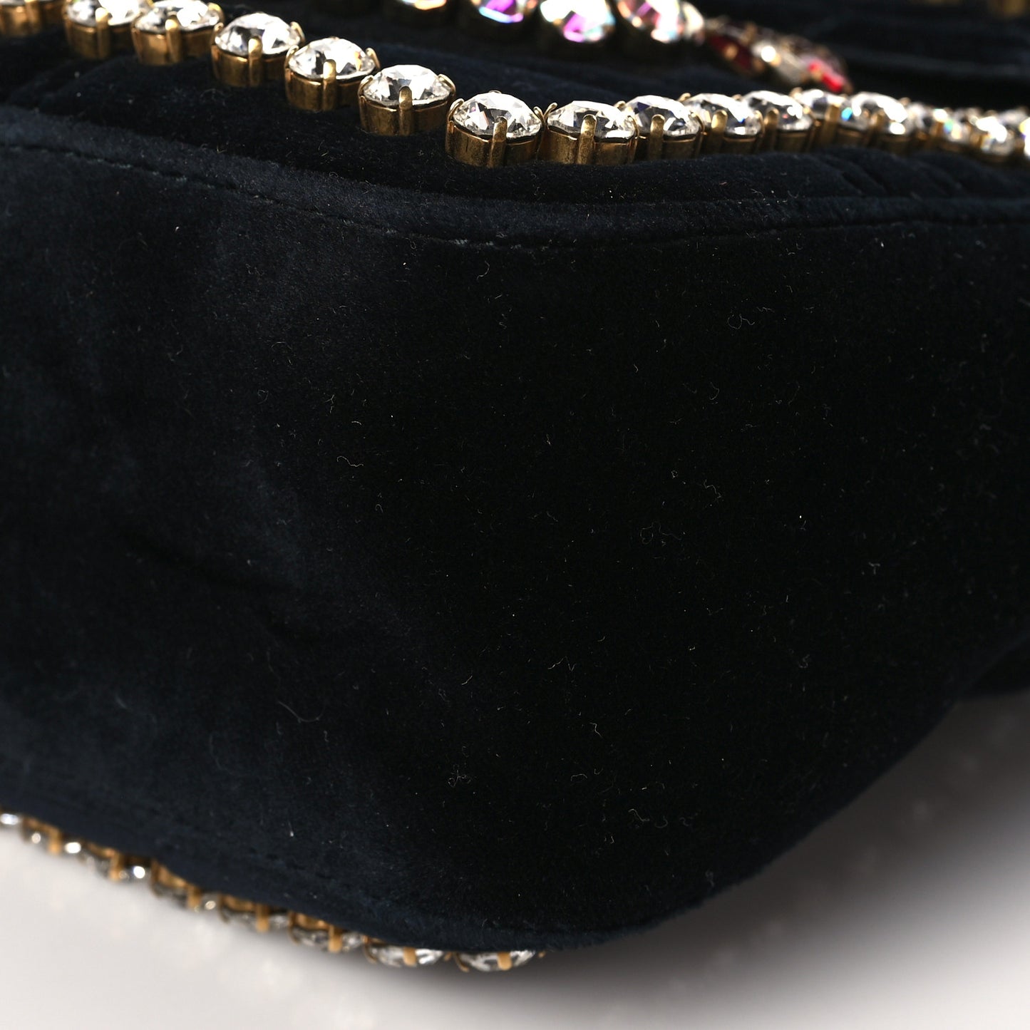 Velvet Matelasse Crystal Medium GG Marmont Shoulder Bag Black