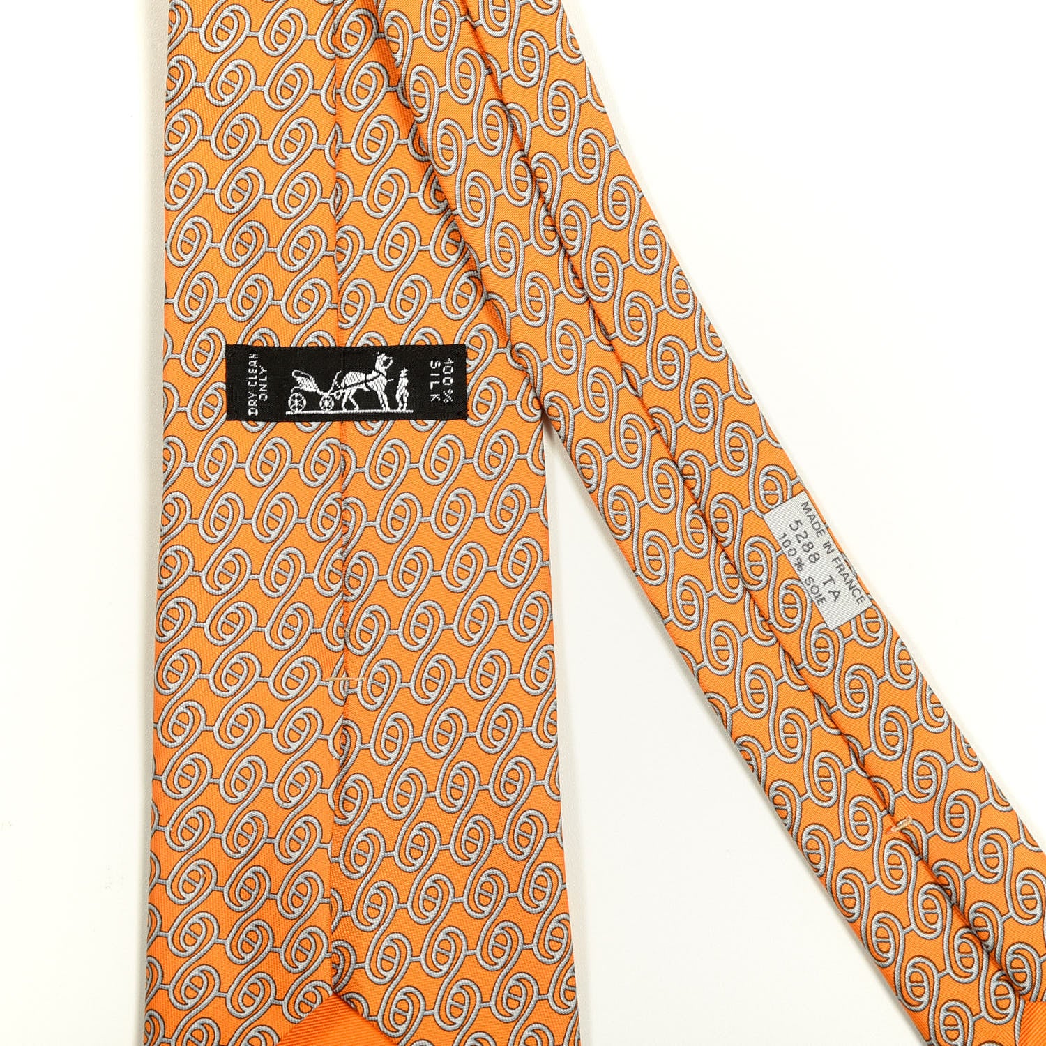 Hermes Silk Printed Mens Neck Tie Orange 2 of 3