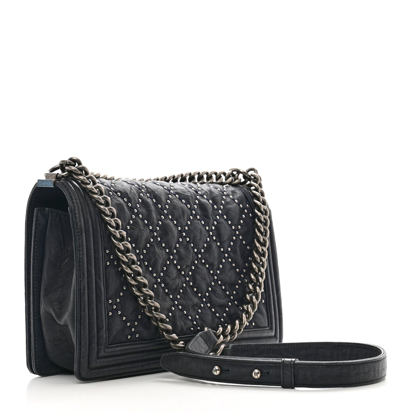 Crumpled Lambskin New Medium Studded Boy Flap Black