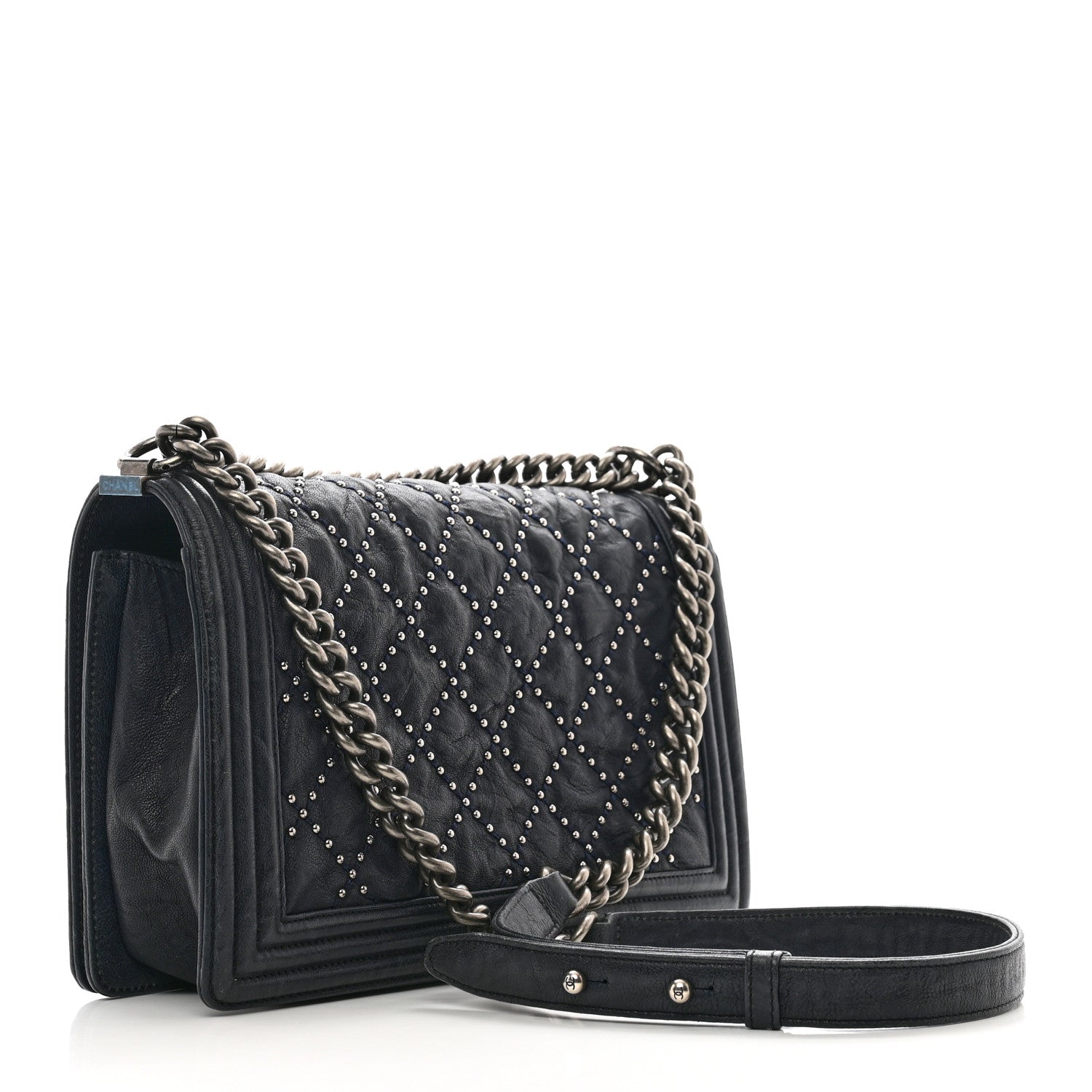 Chanel Crumpled Lambskin New Medium Studded Boy Flap Black 3 of 10