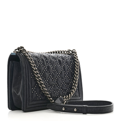 Chanel Crumpled Lambskin New Medium Studded Boy Flap Black 3 of 10