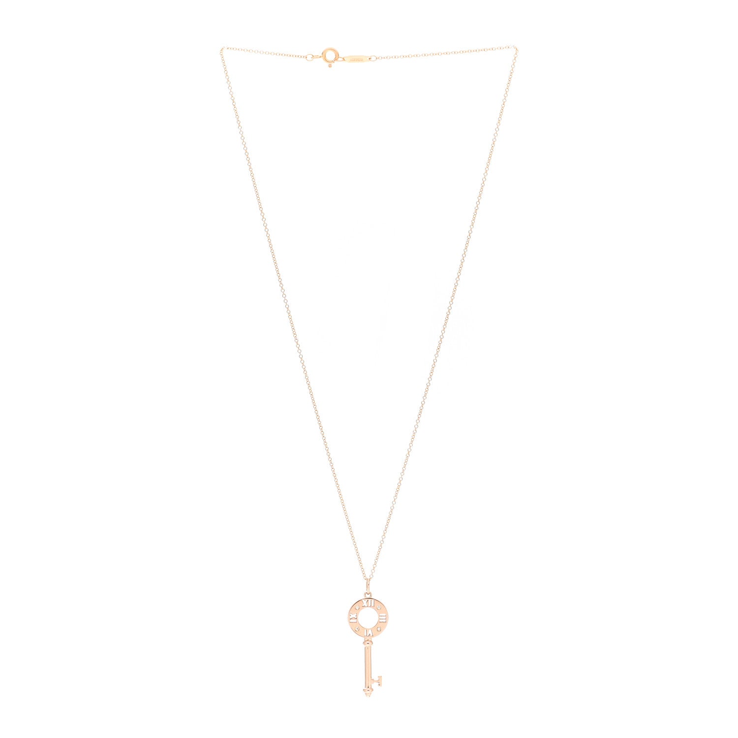 Tiffany 18K Rose Gold Diamond Atlas Pierced Key Pendant Necklace 3 of 6