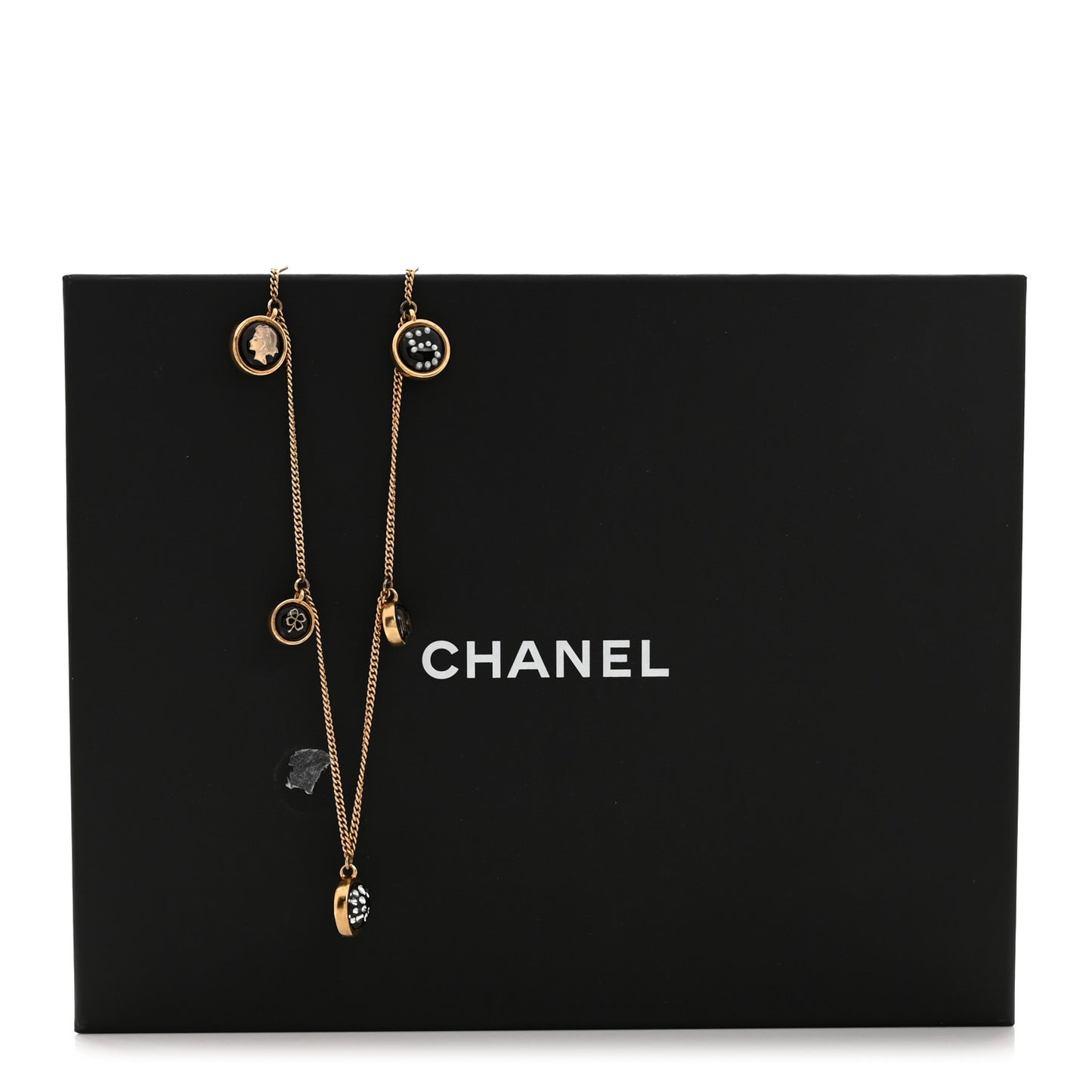 Metal Resin Enamel Crystal CC Long Necklace Gold Black
