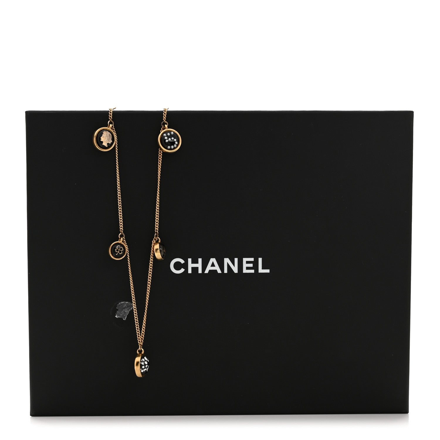 Chanel Metal Resin Enamel Crystal CC Long Necklace Gold Black 6 of 6