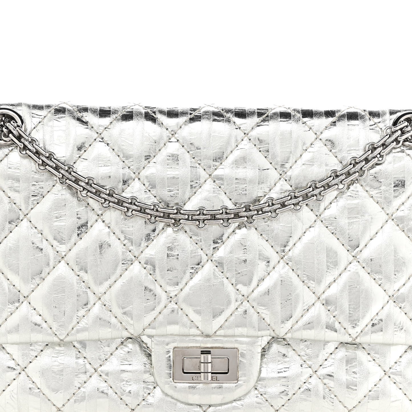 Metallic Calfskin Striped 2.55 Reissue Flap Silver