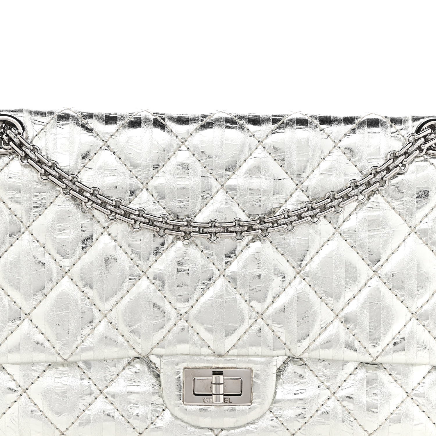 Chanel Metallic Calfskin Striped 2.55 Reissue Flap Silver 8 of 11
