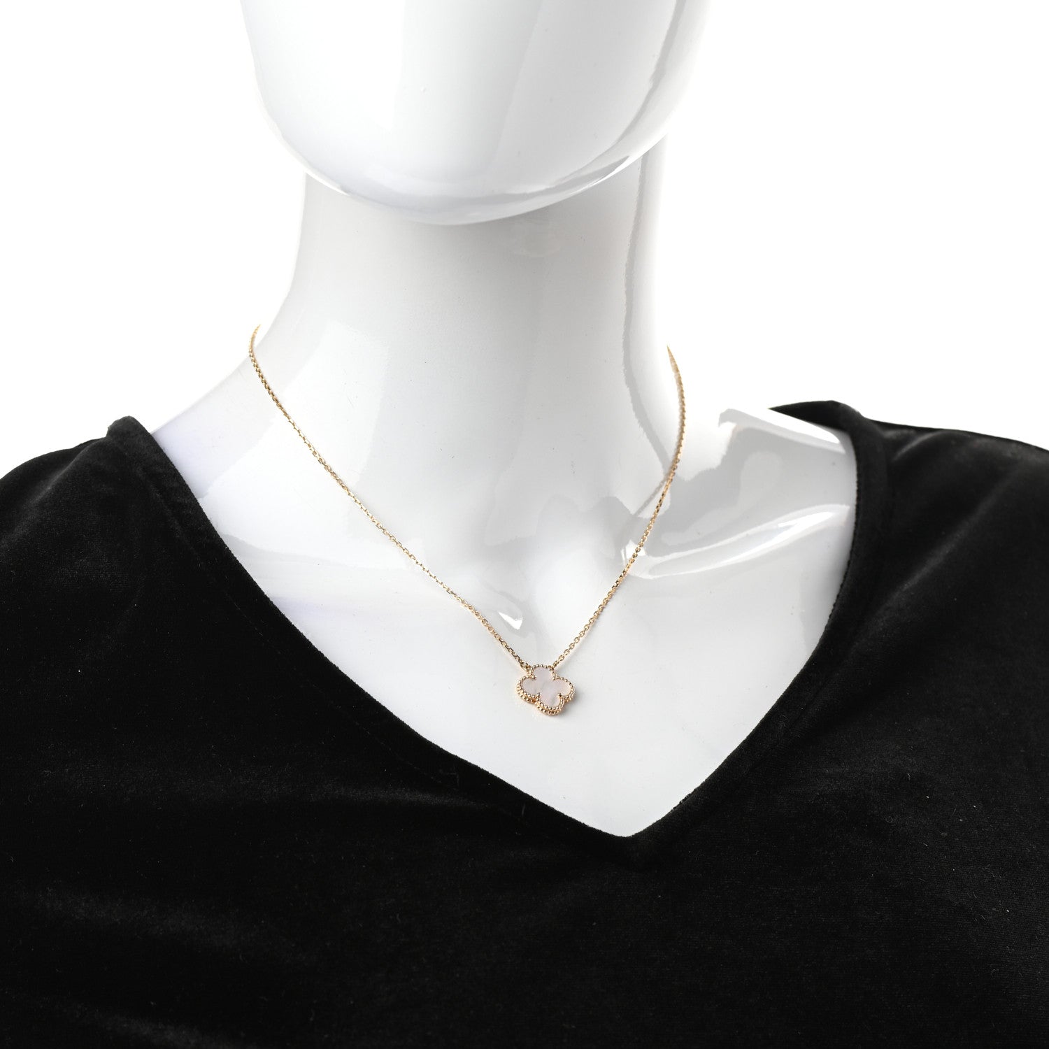 Van Cleef & Arpels 18K Yellow Gold Mother of Pearl Vintage Alhambra Pendant Necklace 2 of 7