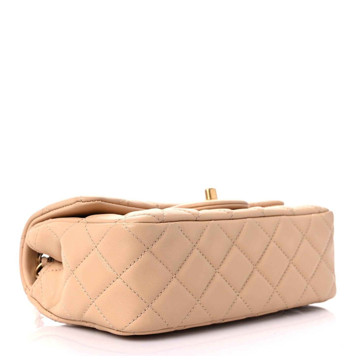 Lambskin Quilted Mini Rectangular Pearl Crush Flap Light Beige