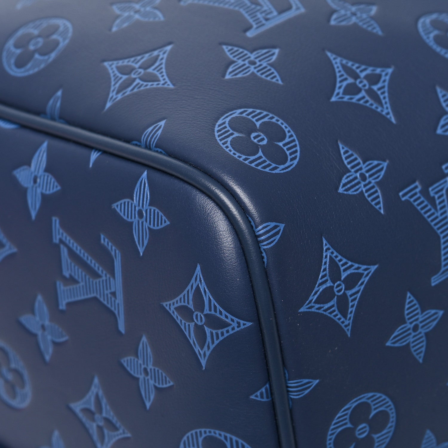 Louis Vuitton Calfskin Monogram Shadow Keepall Bandouliere 50 Navy 8 of 11