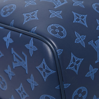 Louis Vuitton Calfskin Monogram Shadow Keepall Bandouliere 50 Navy 8 of 11