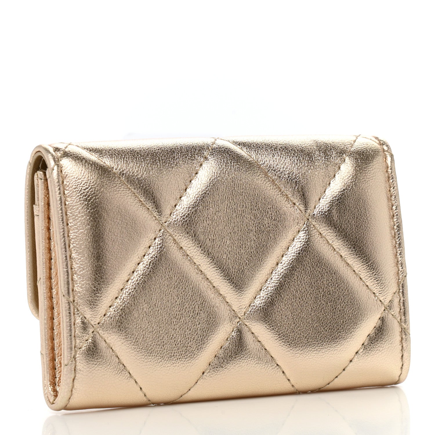 Chanel Metallic Goatskin Quilted Chanel 19 Flap Card Holder Gold 3 of 8