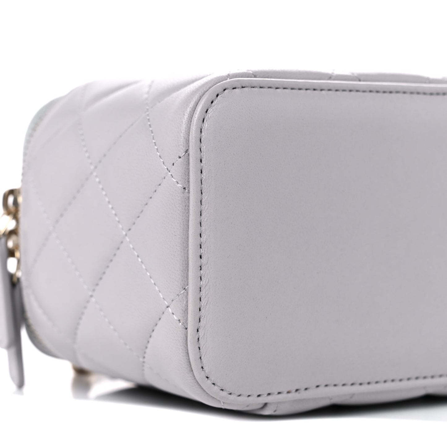 Lambskin Quilted Small Top Handle Vanity Case With Chain Grey