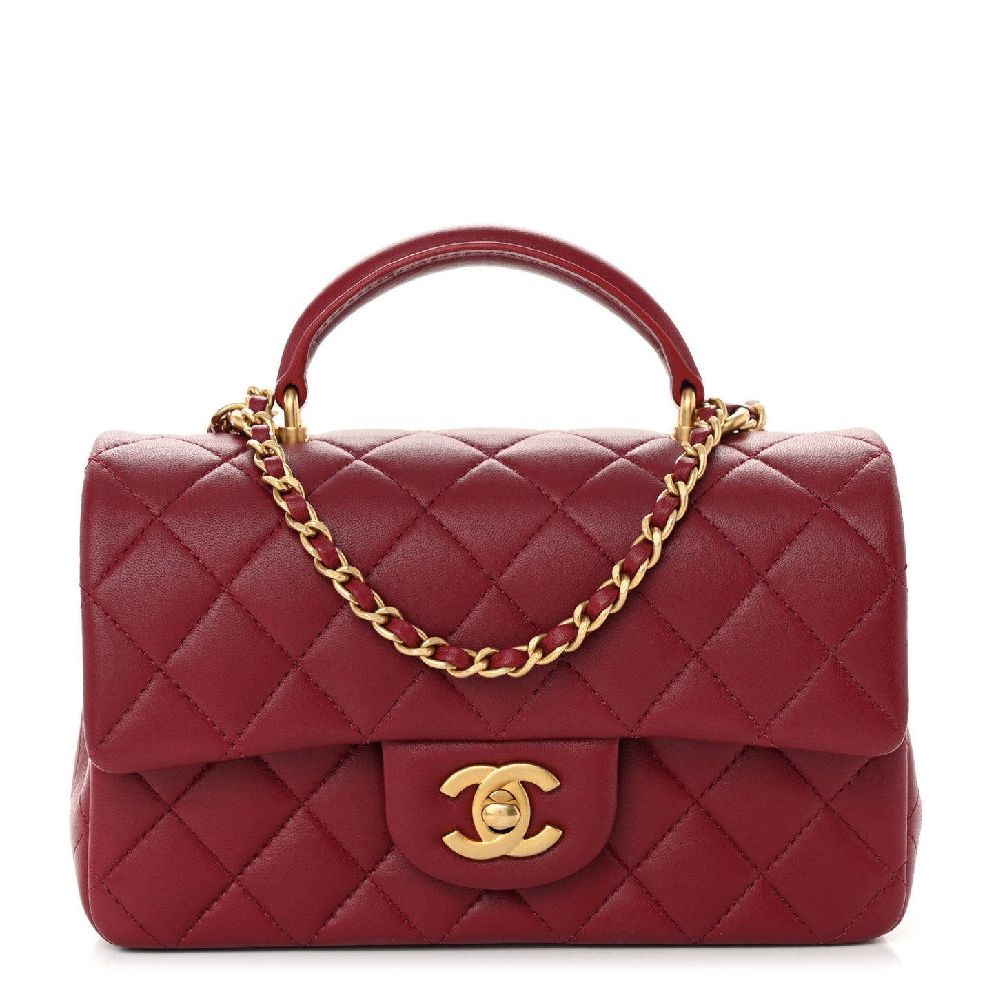 Lambskin Quilted Mini Top Handle Rectangular Flap Burgundy
