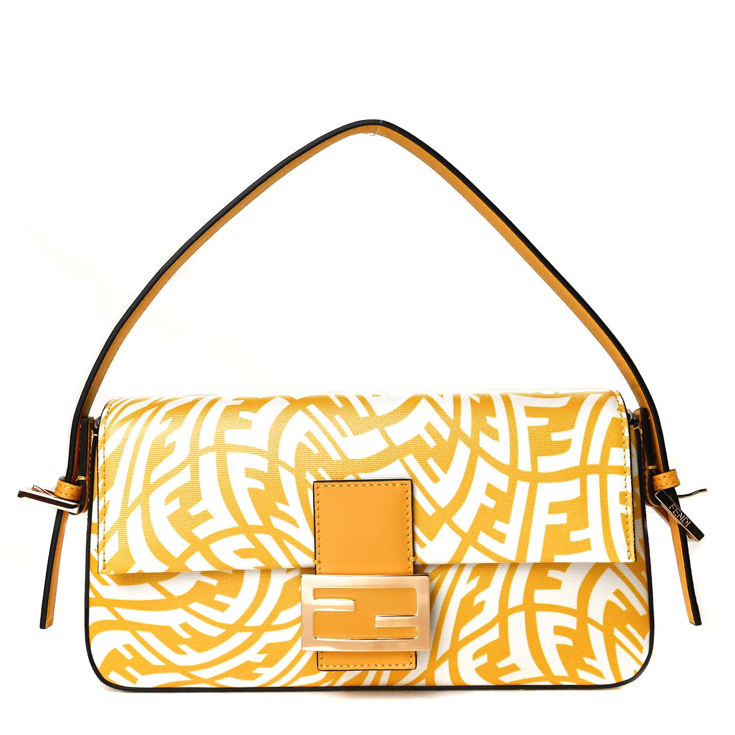 Fendi X SARAH COLEMAN Glazed Canvas Vitello King FF Vertigo Baguette 1997 Mimosa White 2 of 21