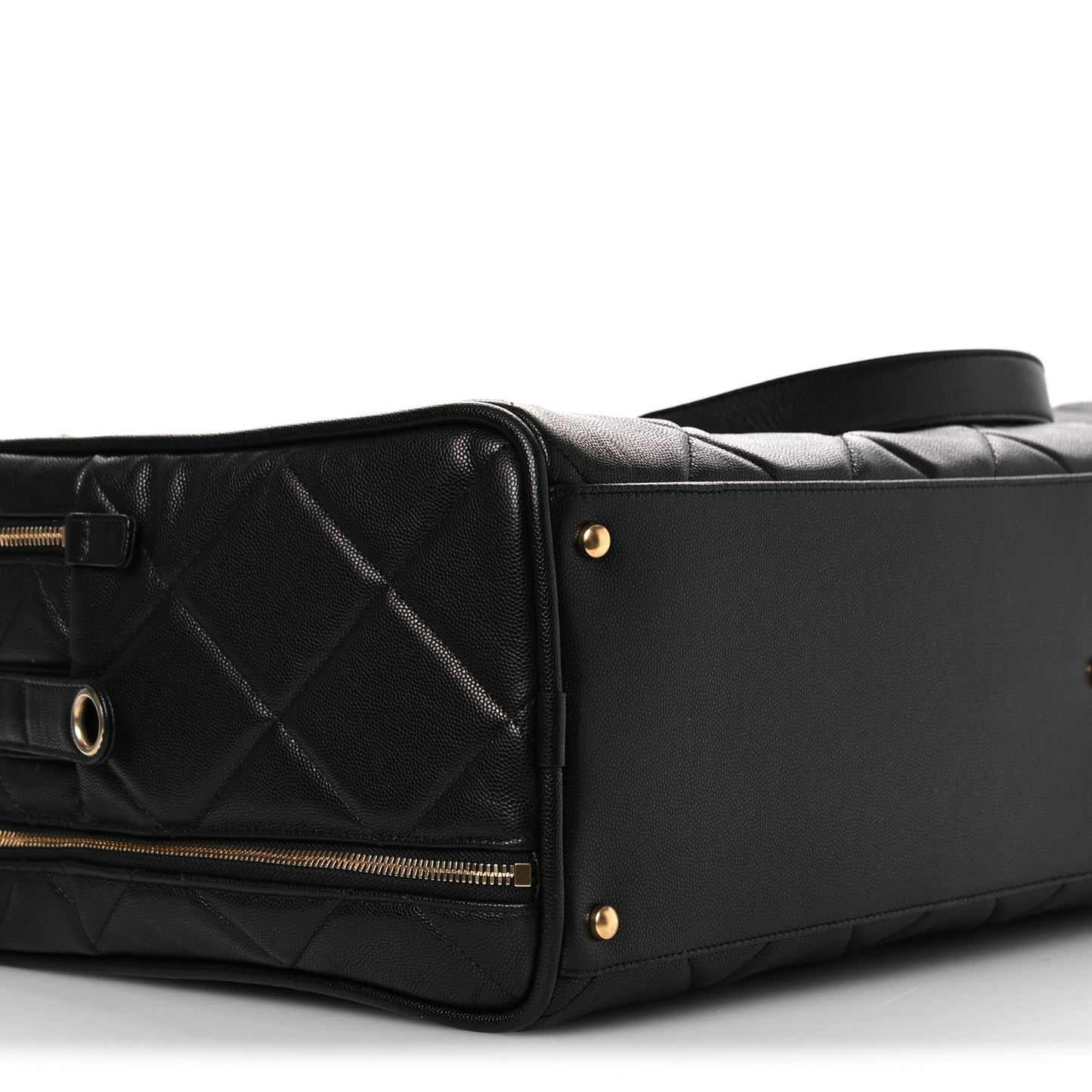 Shiny Grained Calfskin Quilted Large Travel Bowling Bag Black