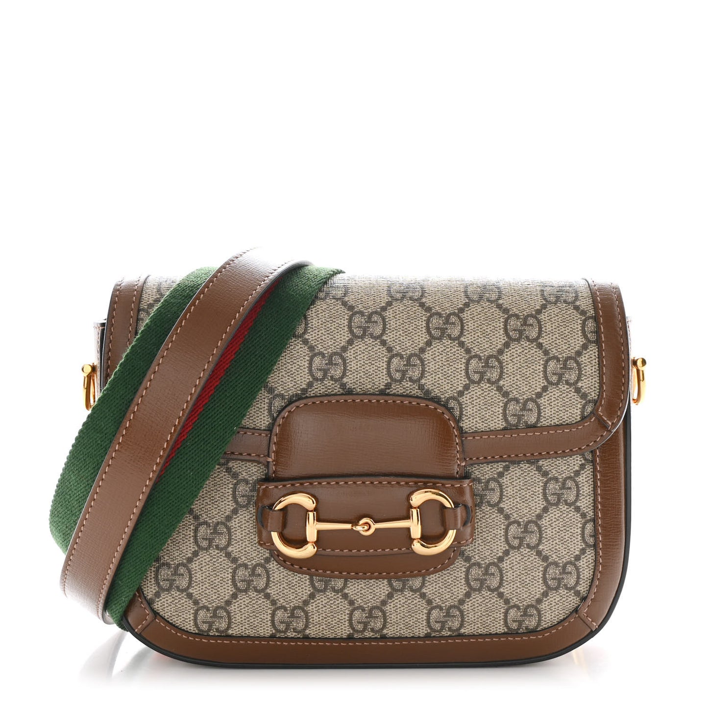 GG Supreme Monogram Azalea Calfskin Web Mini Horsebit 1955 Shoulder Bag Beige Ebony Brown Sugar