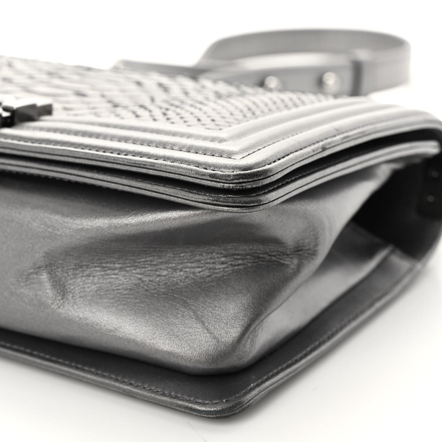 Snakeskin Medium Boy Flap Silver