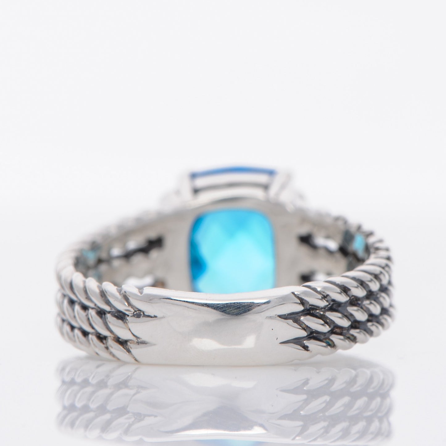Sterling Silver Diamond Blue Topaz 10mm Petite Wheaton Ring 56 7.5