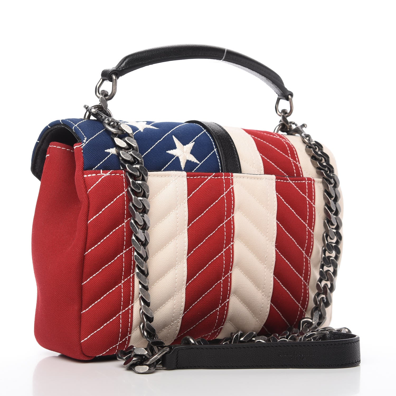 Saint Laurent Canvas Matelasse Chevron American Flag Monogram Medium College Bag Red Blue 3 of 9