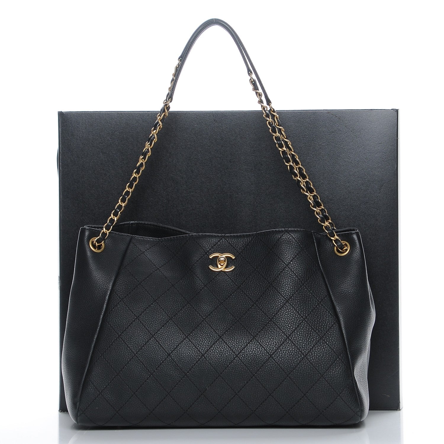 Chanel Grained Calfskin Quilted Large Supple Rock Shopping Tote Black 9 of 9