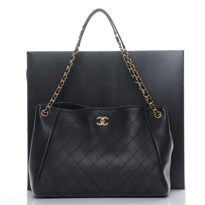 Chanel Grained Calfskin Quilted Large Supple Rock Shopping Tote Black 9 of 9