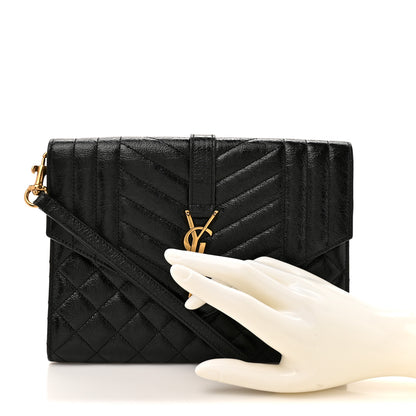 Saint Laurent Crinkled Calfskin Mixed Matelasse Triquilt Monogram Clutch Black 2 of 9