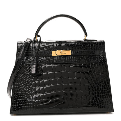 Hermes Shiny Alligator Kelly Sellier 32 Black 1 of 34